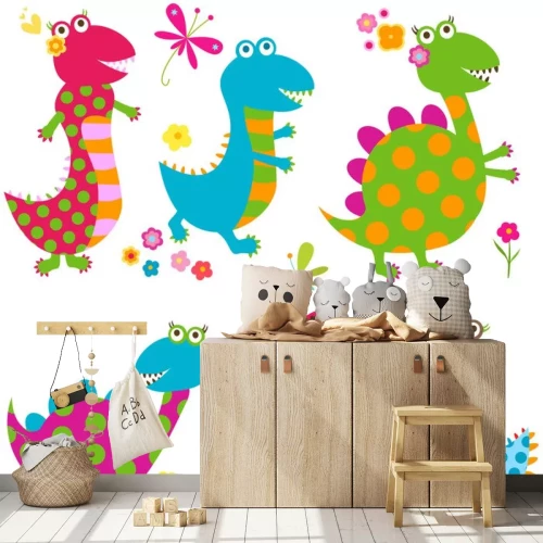 Sticker Zes vrolijke kleurrijke dinosaurussen in verschillende vormen