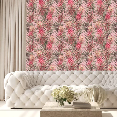 Behang Roze vruchtdragende ananas