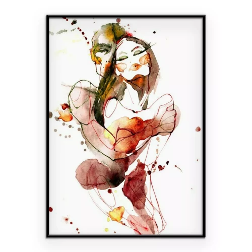 Poster Een stel dat elkaar omhelst, geschilderd met waterverf.