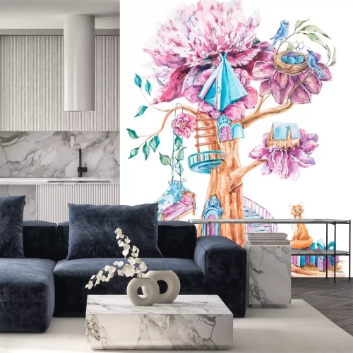 Sticker Sprookjesachtige roze boom