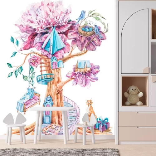 Sticker Sprookjesachtige roze boom