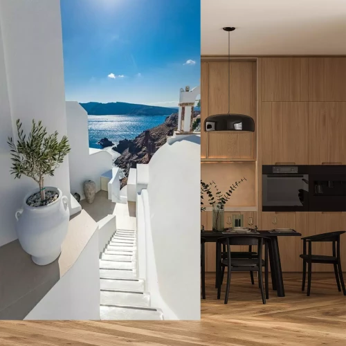 Sticker Witte architectuur op het eiland Santorini in Griekenland