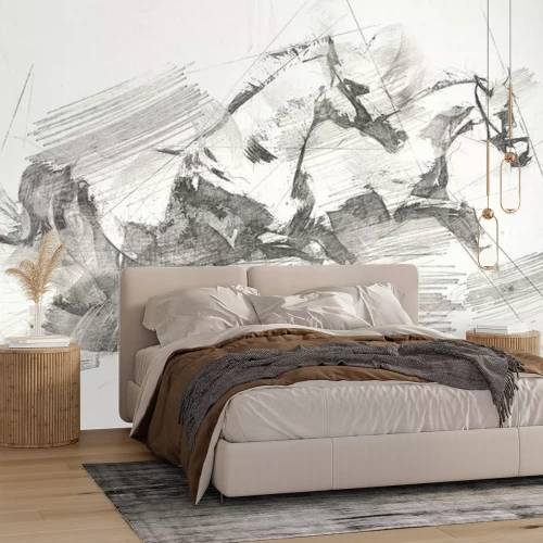 Fotobehang Vrijehand paardenhoofd potloodtekening