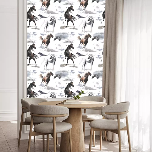 Behang Paarden geschilderd in aquarel