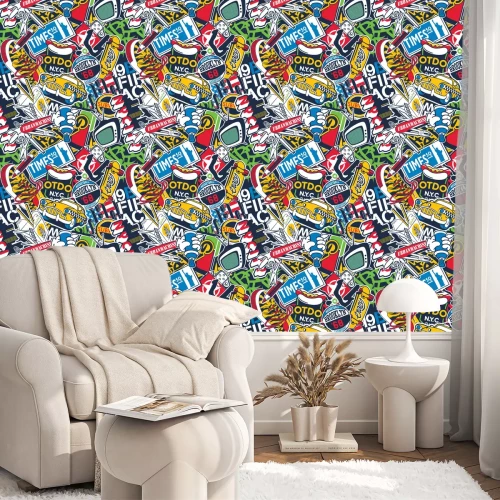 Behang New York City urban stickers patchwork abstract vector seamless pattern