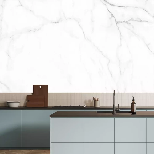 Fotobehang Vloeiend wit marmer met zwart