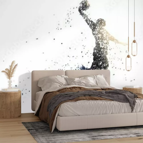 Fotobehang Basketballer met bal op een witte achtergrond abstract patroon