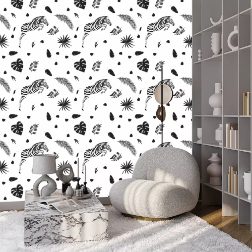 Behang Springende zebra en planten