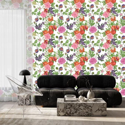 Behang Fruitige bloemige compositie