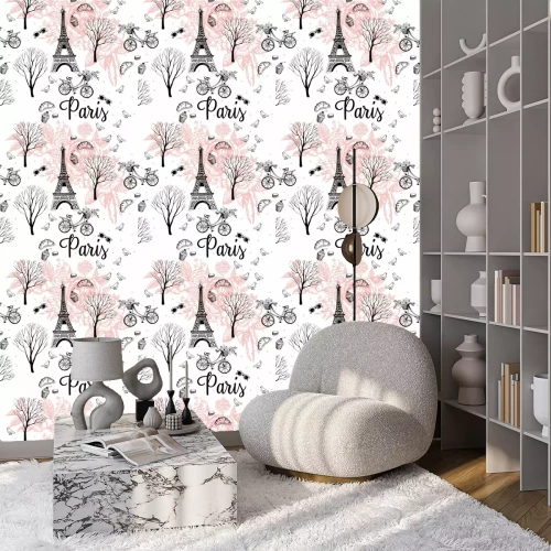 Behang Paris city romance graphic pattern
