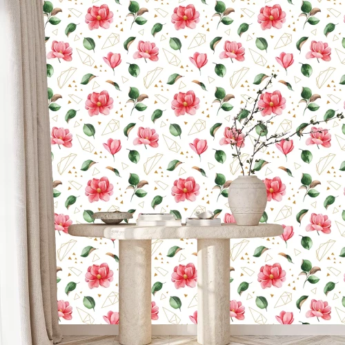 Behang Watercolor beautiful seamless  background. Magnolia flowers and leaves. Hand painted illustration. Perfect for print, packaging, wallpapers, textile and much more