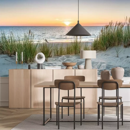 Fotobehang Zonsondergang op het duinstrand