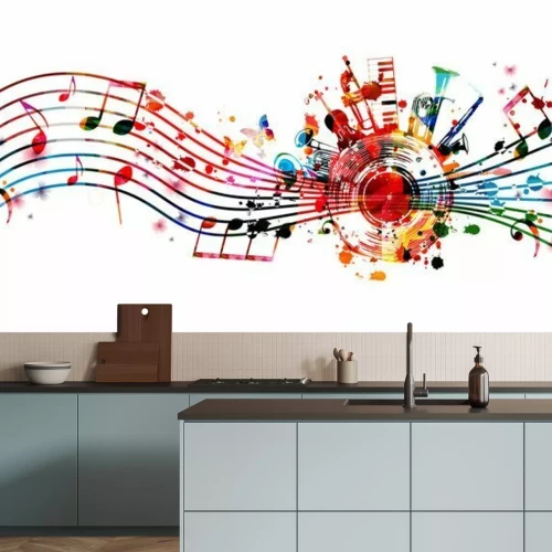 Fotobehang Noten en kleurrijke instrumenten