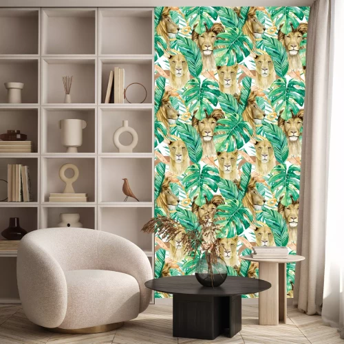 Behang Safaridieren tussen aquarelbladeren