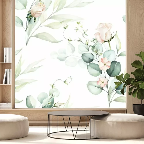 Fotobehang Compositie van planten in aquarel