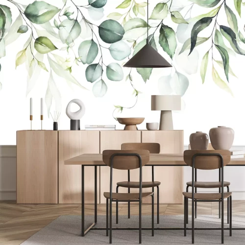 Fotobehang Waterverfbladeren op een witte achtergrond