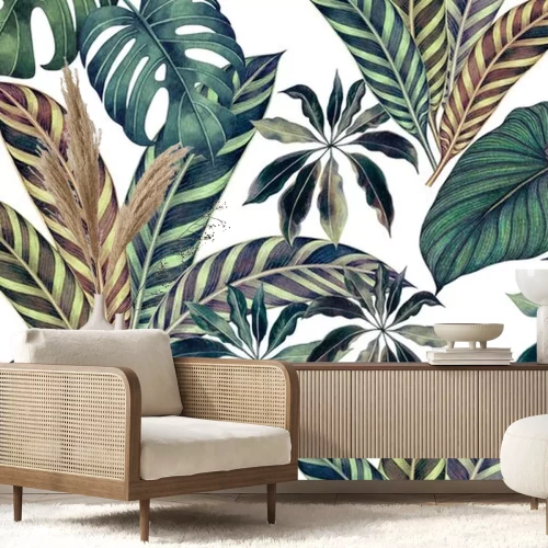 Sticker Veelkleurige bladeren van tropische planten