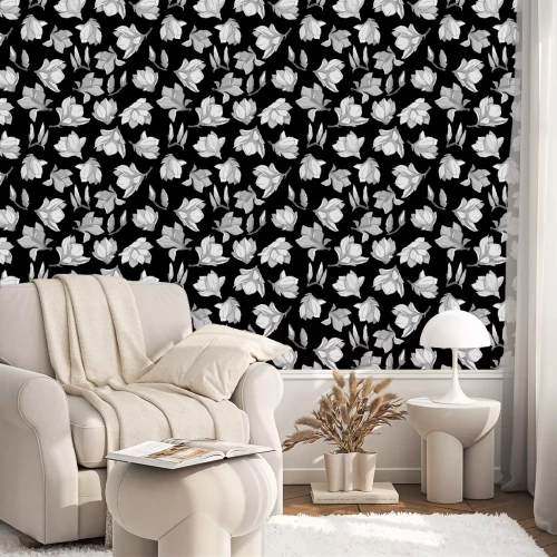 Behang seamless pattern in monochrome gray, with magnolia flowers, wallpaper ornament, wrapping paper