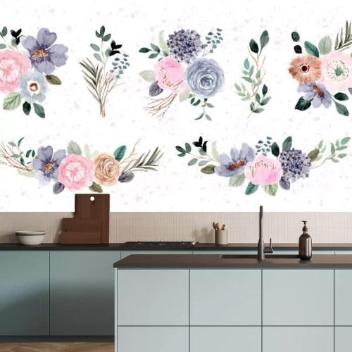 Sticker Blauw-roze subtiele bloemenillustraties
