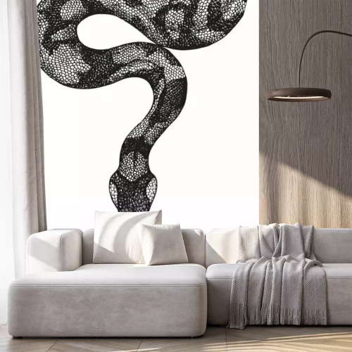 Sticker Zwart-wit tekening van een slang met zijn tong uitsteekt