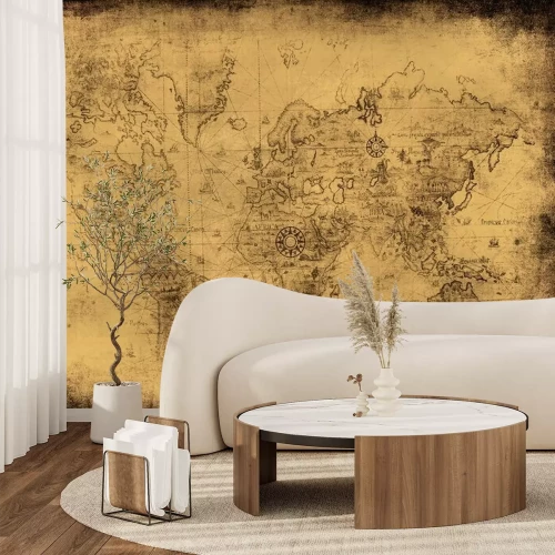 Fotobehang Een oude kaart van Europa, gestileerd als een beschadigde kaart