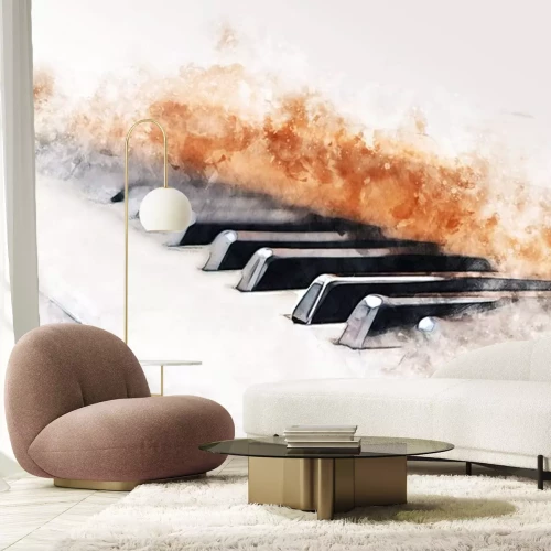 Sticker Abstract colorful piano keyboard on watercolor illustration painting background.