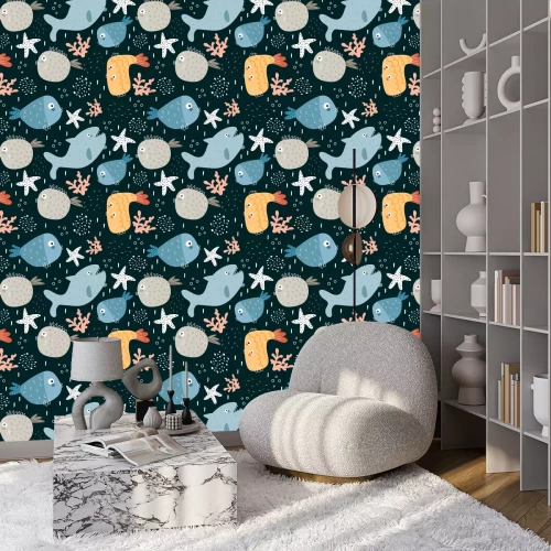 Behang Sprookjesachtige vissen en haaien