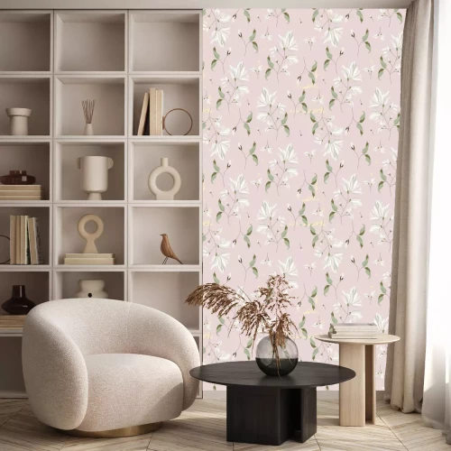 Behang chic magnolia floral pattern on blush pink background 