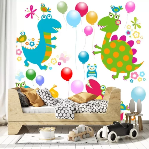 Sticker Regenboog dinosaurussen tussen vrolijke veelkleurige motieven