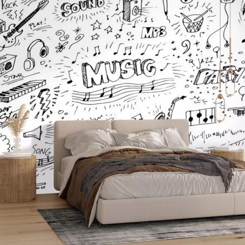 Fotobehang Met de hand getekende doodle-muziekpictogrammen