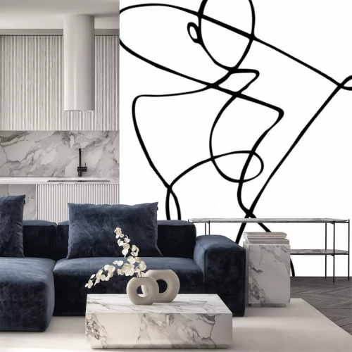 Fotobehang Een vrouwelijk silhouet getekend met één lijn