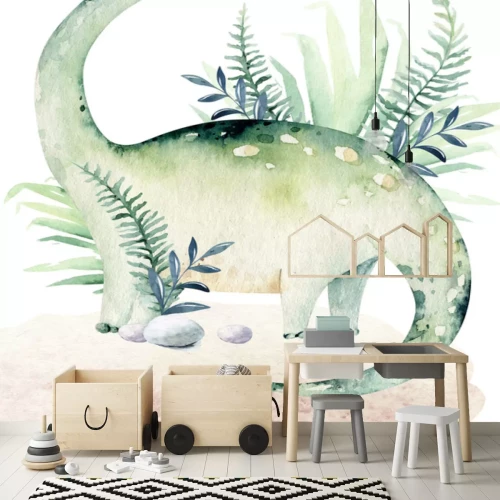 Sticker Groene aquarel dinosaurus