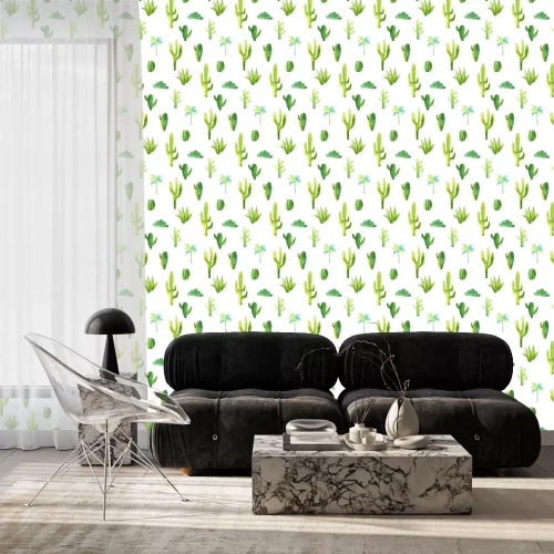 Behang Zoete groene cactussen
