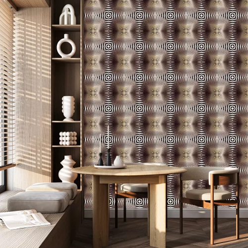 Behang Gold luxury 3d abstract vector seamless pattern. Ornamental flowing swirl shapes background. Spiral line art tracery surface ornament. Textured geometric repeat backdrop. Modern striped design