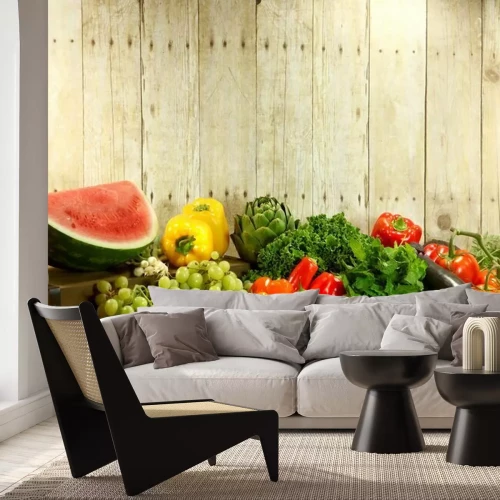 Fotobehang Groenten en fruit op een tafel