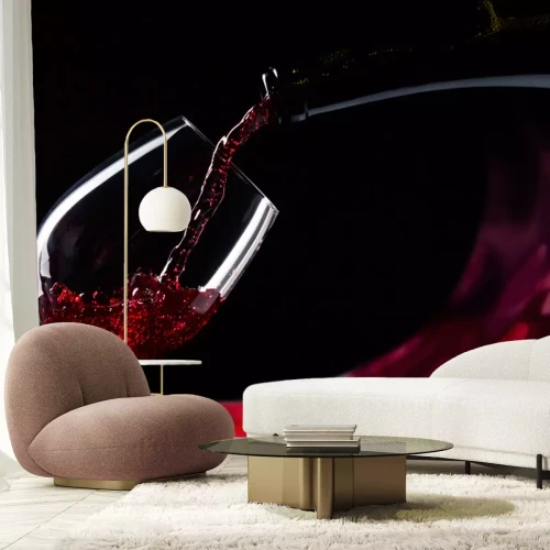 Fotobehang fles en glas met rode wijn