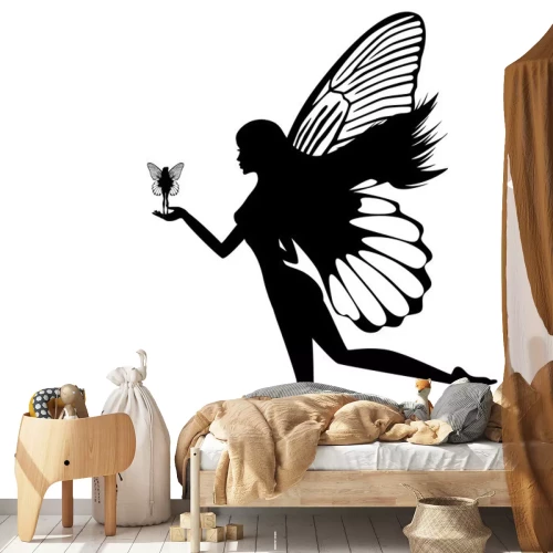 Sticker Zwart silhouet van een fee op een witte achtergrond