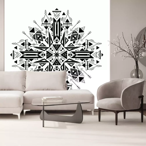 Sticker Tribal geometric mandala. Black native ornament on a white background. Mystical pattern. Vector folk pattern for cards, stickers, scrapbooking decoration and your creativity.