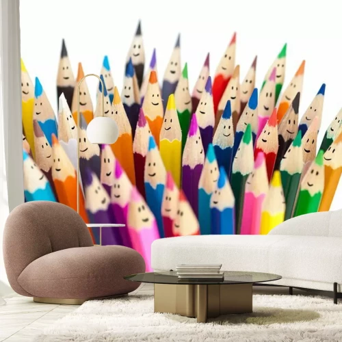 Fotobehang Kleurpotloden met glimlachen