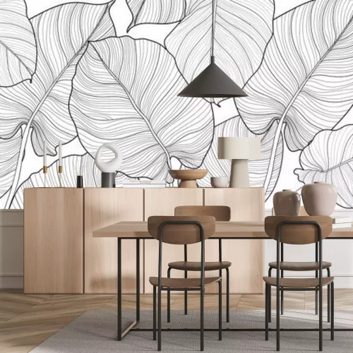 Sticker Zwart-witte bladeren in een minimalistische esthetiek