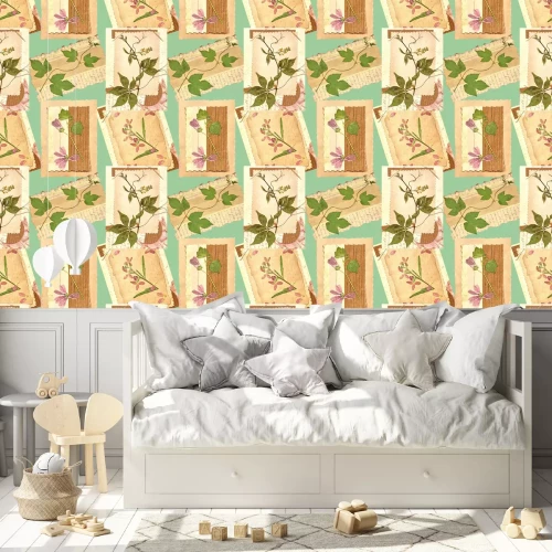 Behang Imitatie van een collage met planten