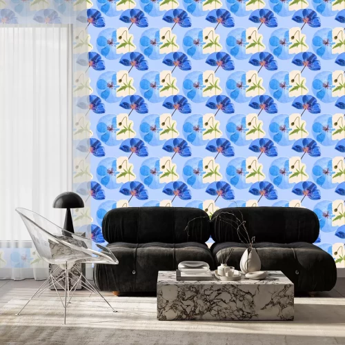 Behang Blauwe klaprozen