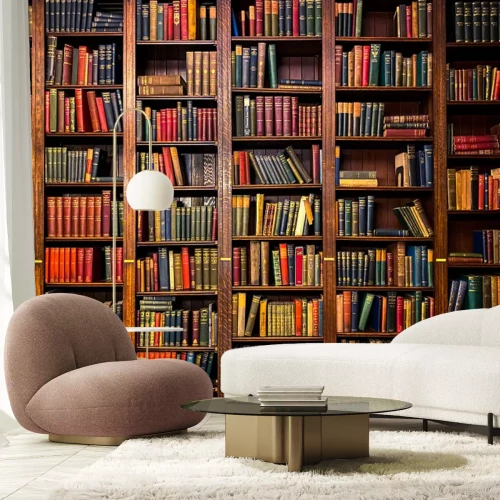 Fotobehang Een bibliotheek vol boeken en volumes in de schappen