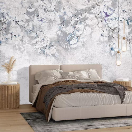 Fotobehang Heldere bloemen op kanten textuur