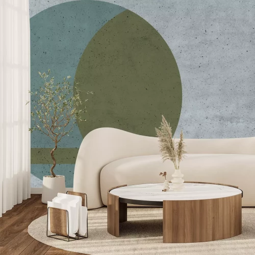 Fotobehang Driekleurencompositie met cirkel op betontextuur