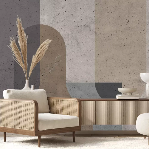 Fotobehang Geometrische blokken in bruine tinten met betontextuur