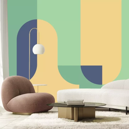 Fotobehang Geometrische blokken in groene en gele tinten