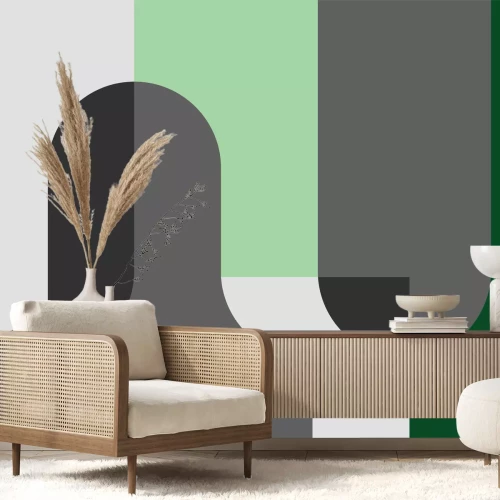 Fotobehang Geometrische blokken in groene en grijze tinten