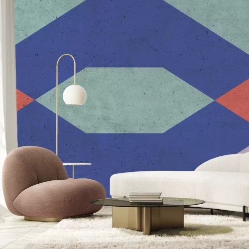 Fotobehang Overheersend paarse geometrische figuren met betontextuur