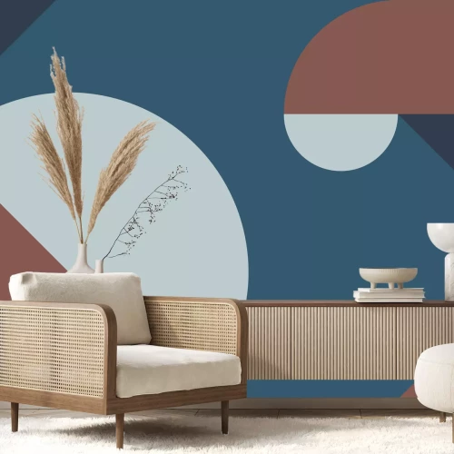 Fotobehang Geometrische compositie met marineblauw accent